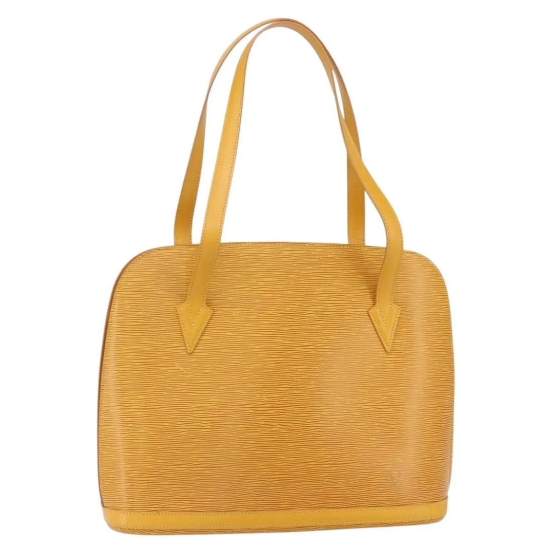 Louis Vuitton Lussac Yellow Epi Leather Shoulder Bag: Louis Vuitton Lussac Yellow Epi Leather Shoulder Bag This Louis Vuitton Lussac handbag crafted from yellow Epi leather offers a spacious design suitable for female use. The shoulder bag shows signs of