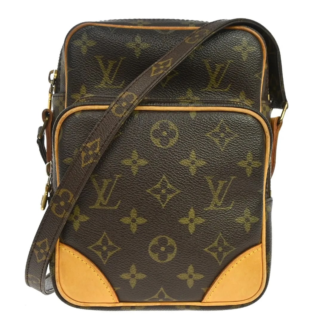 Louis Vuitton Amazone Monogram Canvas Crossbody Bag: Louis Vuitton Amazone Monogram Canvas Crossbody Bag This Louis Vuitton Amazone Bag features the iconic monogram canvas in brown and is designed for unisex use. The bag shows visible signs of wear, inc