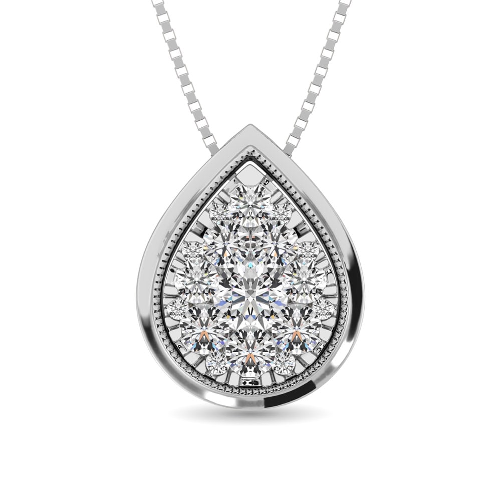 Diamond 1/2 Ct.Tw. Pear Shape Pendant in 14K White Gold: Diamond 1/2 Ct.Tw. Pear Shape Pendant in 14K White Gold Diamond 1/2 Ct.Tw. Pear Shape Pendant in 14K White Gold 14k White Gold Stone Color: G-h Stone Clarity: I1 Unless otherwise specified, pendants t