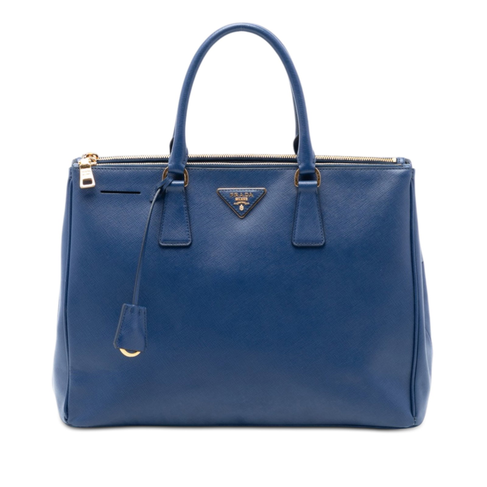 Prada Galleria Blue Saffiano Leather Large Double Zip Tote Bag: Prada Galleria Blue Saffiano Leather Large Double Zip Tote Bag This Prada Large Saffiano Lux Galleria Double Zip Tote is crafted from blue saffiano leather and features rolled leather handles, an open