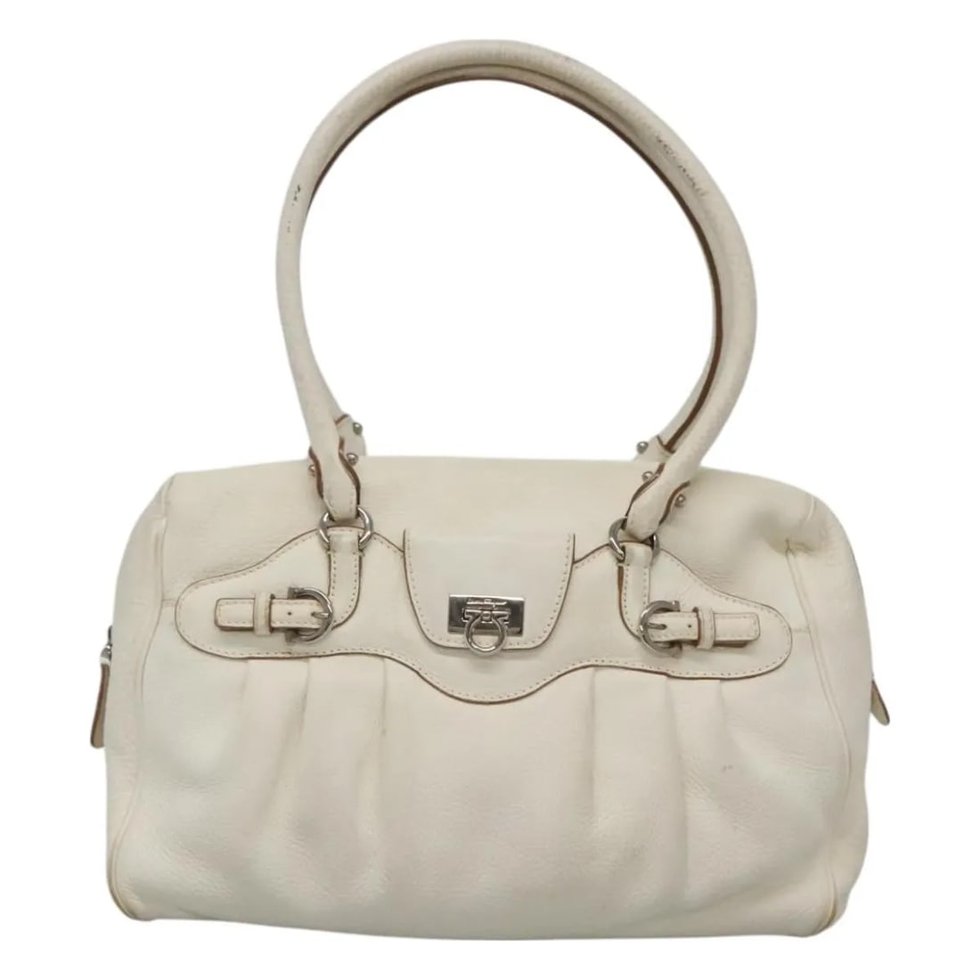 Salvatore Ferragamo Gancini Buckle White Leather Handbag (1 of 18)