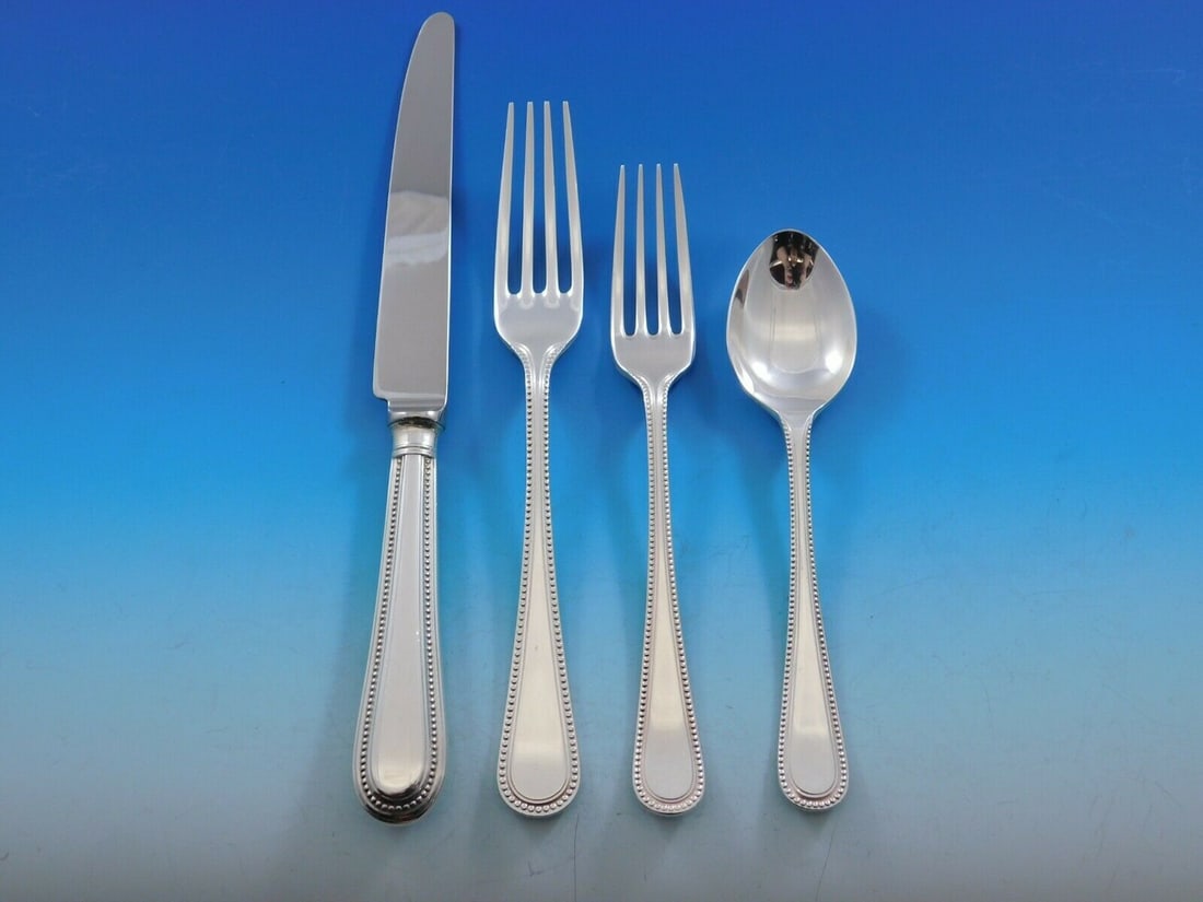 Carrs Bead Round Sterling Silver 4-Piece Dinner Place Setting: Carrs Bead Round Sterling Silver 4-Piece Dinner Place Setting This exquisite 4-piece dinner size place setting from Carrs features the elegant Bead Round pattern crafted from high-quality sterling sil