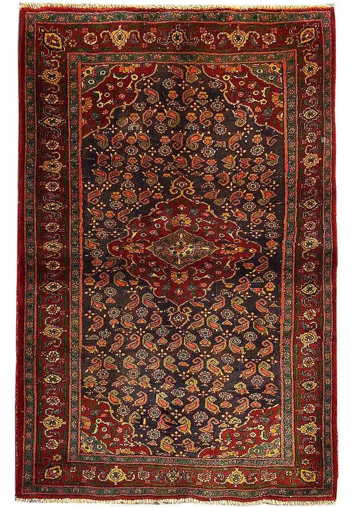 4.1 x 6.5 Handmade Persian Rug Dark Blue Center Medallion Wool: 4.1 x 6.5 Handmade Persian Rug Dark Blue Center Medallion Wool Free continental US Shipping Indulge in the timeless elegance of this Center Medallion Handmade Persian Rug, meticulously crafted by skil