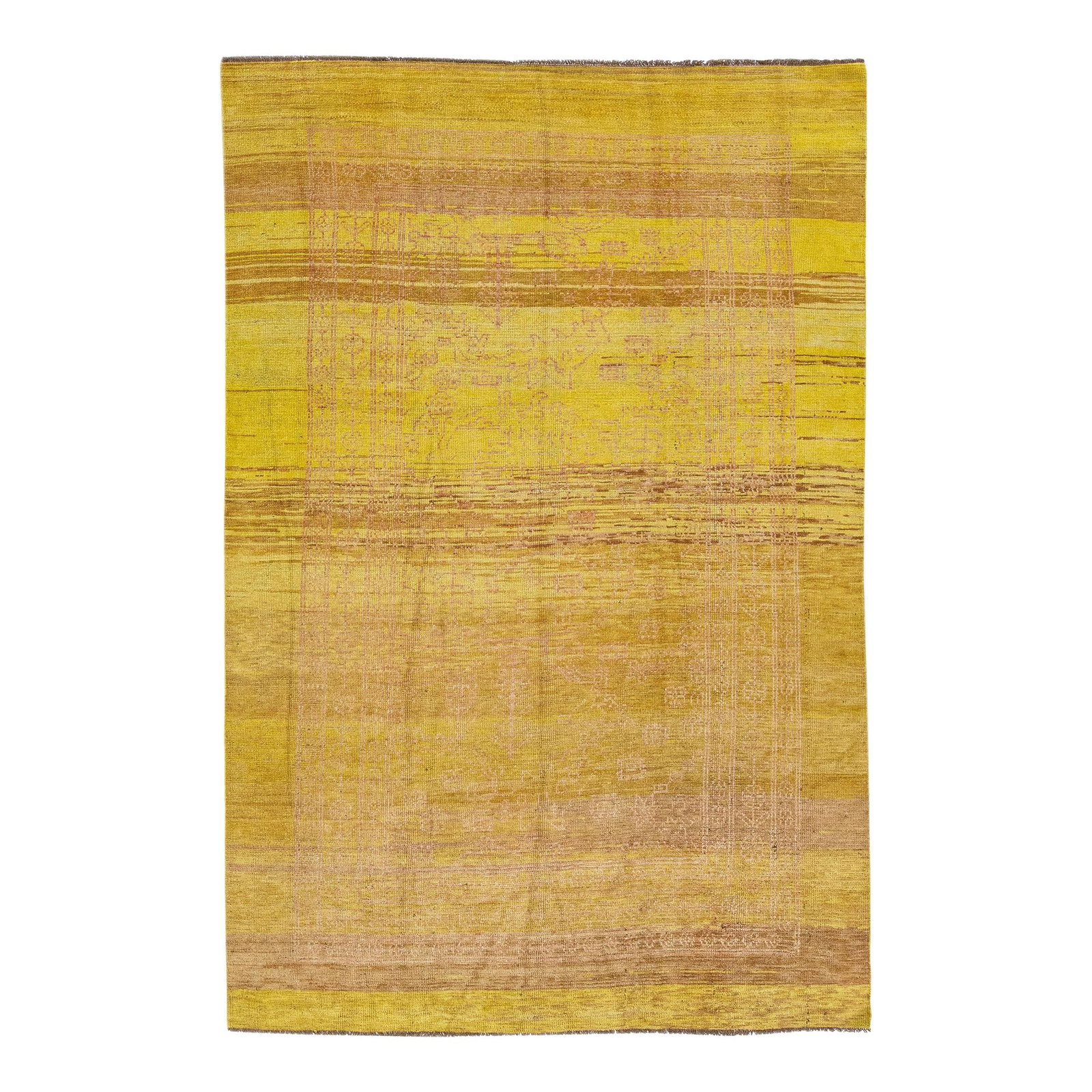 Modern Transitional Handmade Wool Rug Yellow Brown Geometric 6'10 x 10'4: Modern Transitional Handmade Wool Rug Yellow Brown Geometric 6'10 x 10'4 Enhance your space with this stunning Modern Transitional Handmade Wool Rug, a part of the Northwest collection. This exquisite