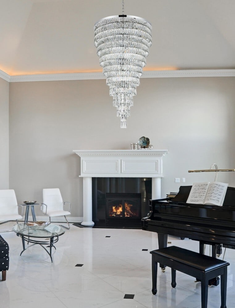 Josephine 61-Light Chrome Crystal Chandelier 41 Inch Wide: Josephine 61-Light Chrome Crystal Chandelier 41 Inch Wide This large modern chandelier features a striking chrome-plated finish and is adorned with royal cut clear crystals. Designed for spacious inte