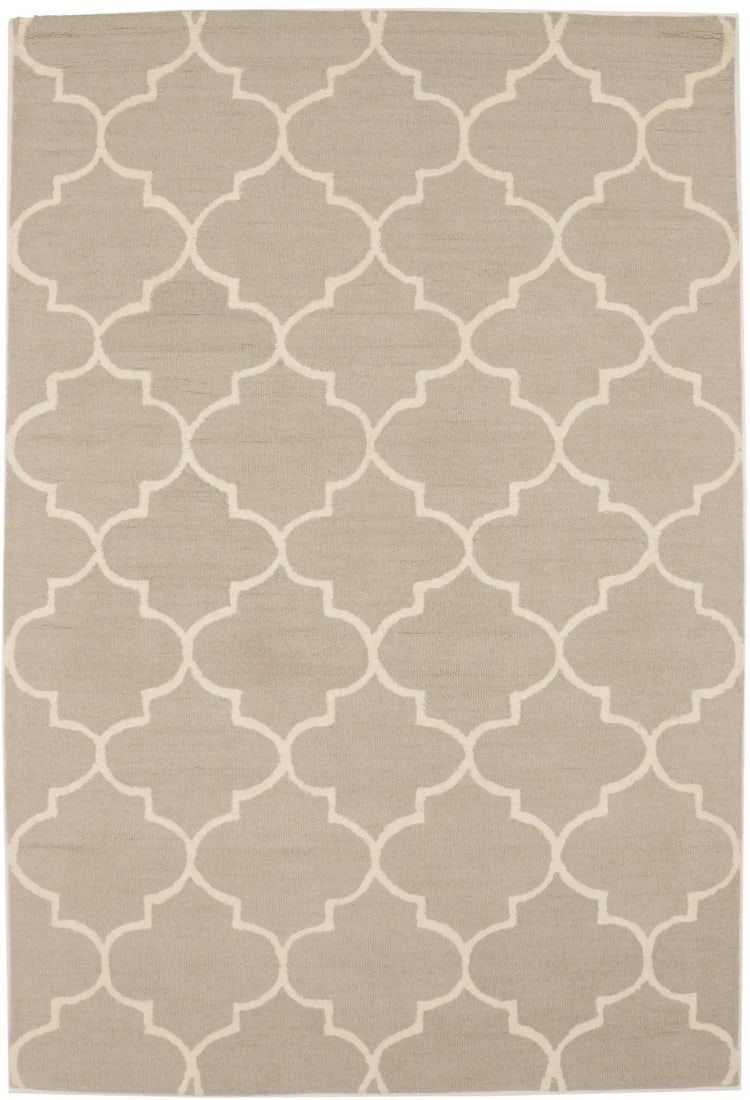 Hand-Tufted Wool Modern Trellis Pattern Area Rug 5x8 Cream and Beige: Hand-Tufted Wool Modern Trellis Pattern Area Rug 5x8 Cream and Beige This contemporary hand-tufted area rug features a stylish cream and beige trellis design, crafted from high-quality wool. With a mo