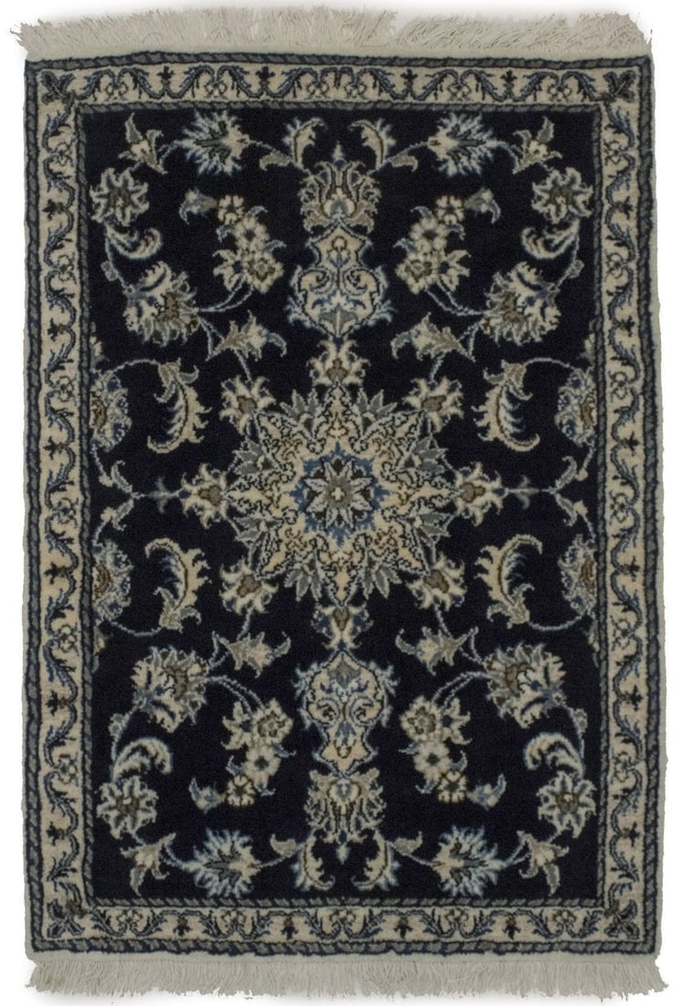 Small Hand-Knotted Wool Area Rug Floral Pattern 2'6 x 3'10 Modern Traditional: Small Hand-Knotted Wool Area Rug Floral Pattern 2'6 x 3'10 Modern Traditional This handmade oriental rug features a classic floral design in navy blue, ivory, light blue, khaki, and other tones. Exper