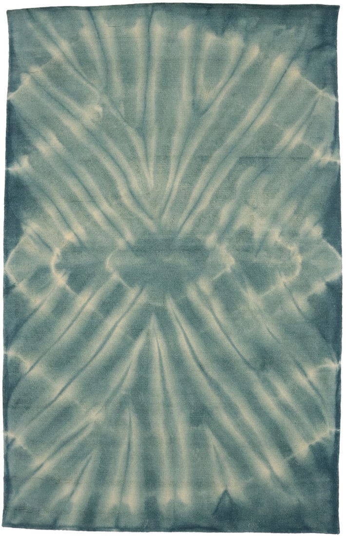 Dark Teal Wool Hand-Tufted 5x8 Modern Area Rug: Dark Teal Wool Hand-Tufted 5x8 Modern Area Rug Enhance your living space with this Dark Teal Tie-Dye Modern Hand-Tufted Rug, expertly crafted from high-quality wool. Measuring 5'0" x 8'0" (96" x 60"),