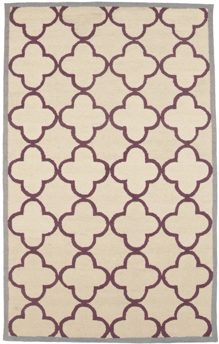 Hand-Tufted Wool Trellis Area Rug 5x8 Modern Cream Purple Tan (1 of 13)