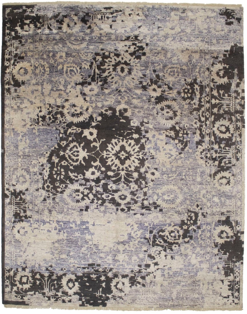 Hand-Knotted Wool Area Rug Modern Floral Pattern 9'11 x 7'11: Hand-Knotted Wool Area Rug Modern Floral Pattern 9'11 x 7'11 This is a handmade modern Oriental area rug featuring a muted floral and abstract design. Expertly hand-knotted from wool, the rug offers a