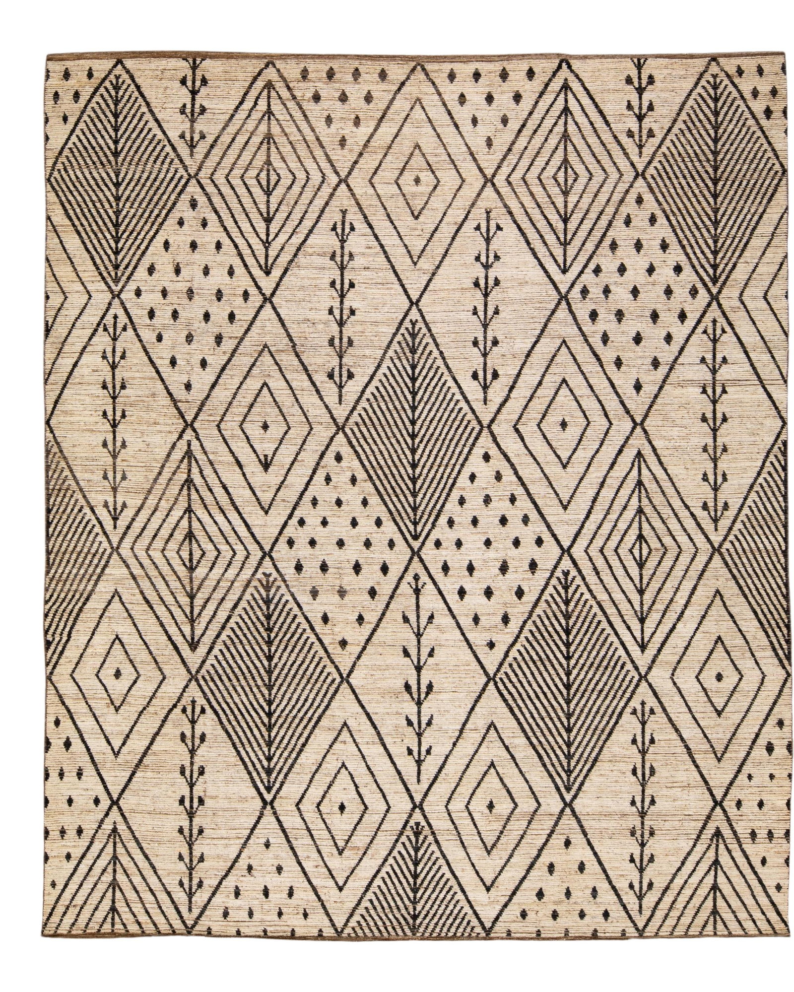 Oversized Beige Moroccan Handmade Wool Rug 12'4 x 14'9 Boho Design (1 of 10)