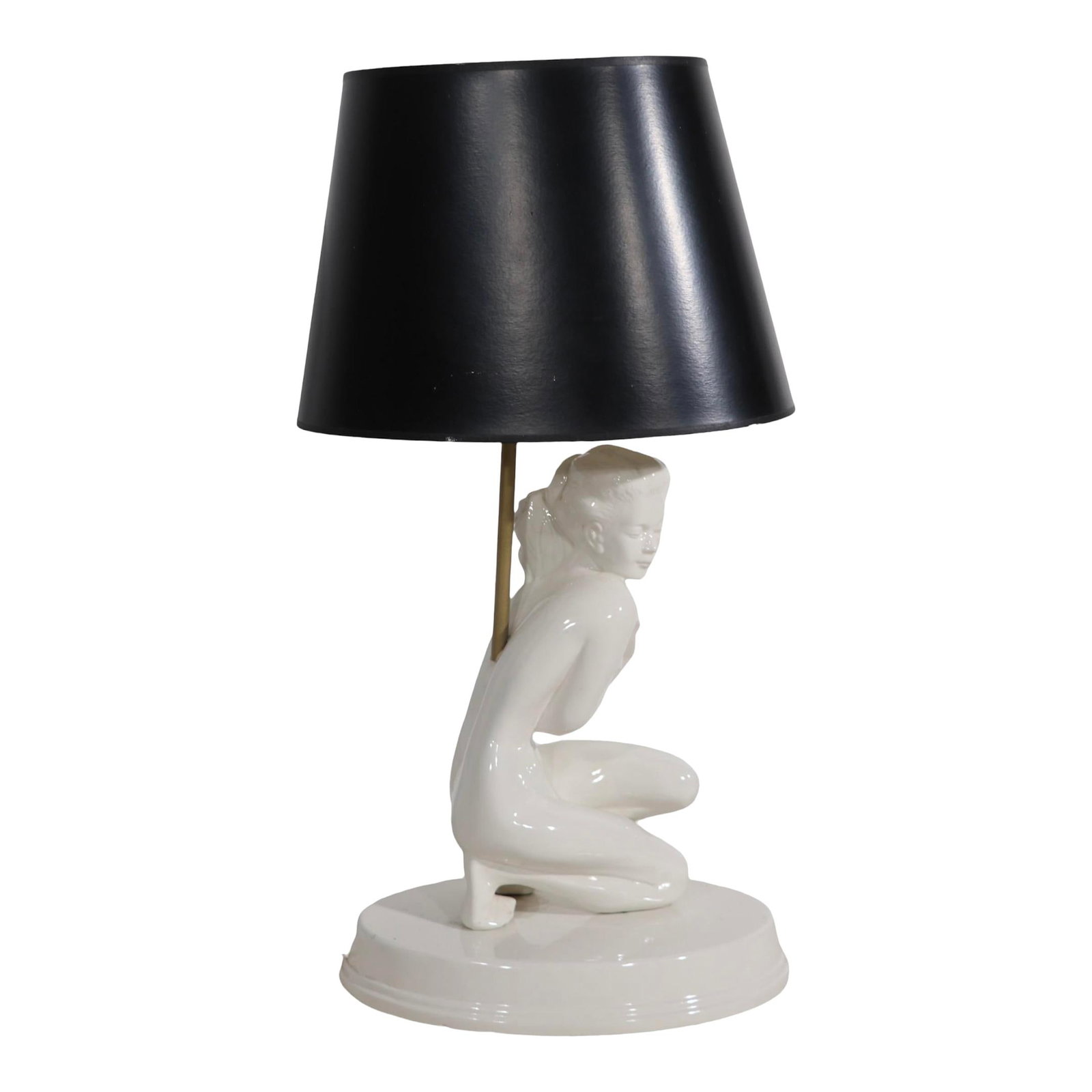 Vintage Art Deco White Ceramic Nude Female Table Lamp 1950s 1960s: Vintage Art Deco White Ceramic Nude Female Table Lamp 1950s 1960s This elegant white ceramic table lamp features a striking design of a nude female figure, beautifully crafted in the Art Deco style. T