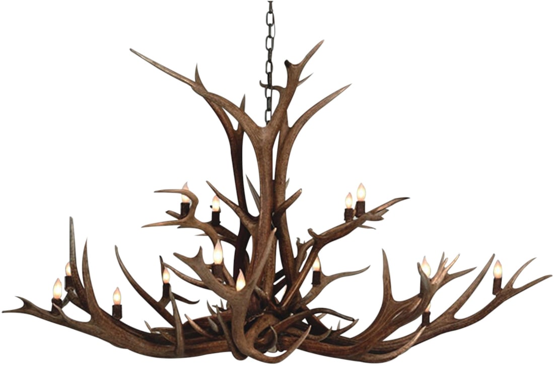Customizable Double-Tier Elk Antler Chandelier 16-Light Lodge Style (1 of 2)