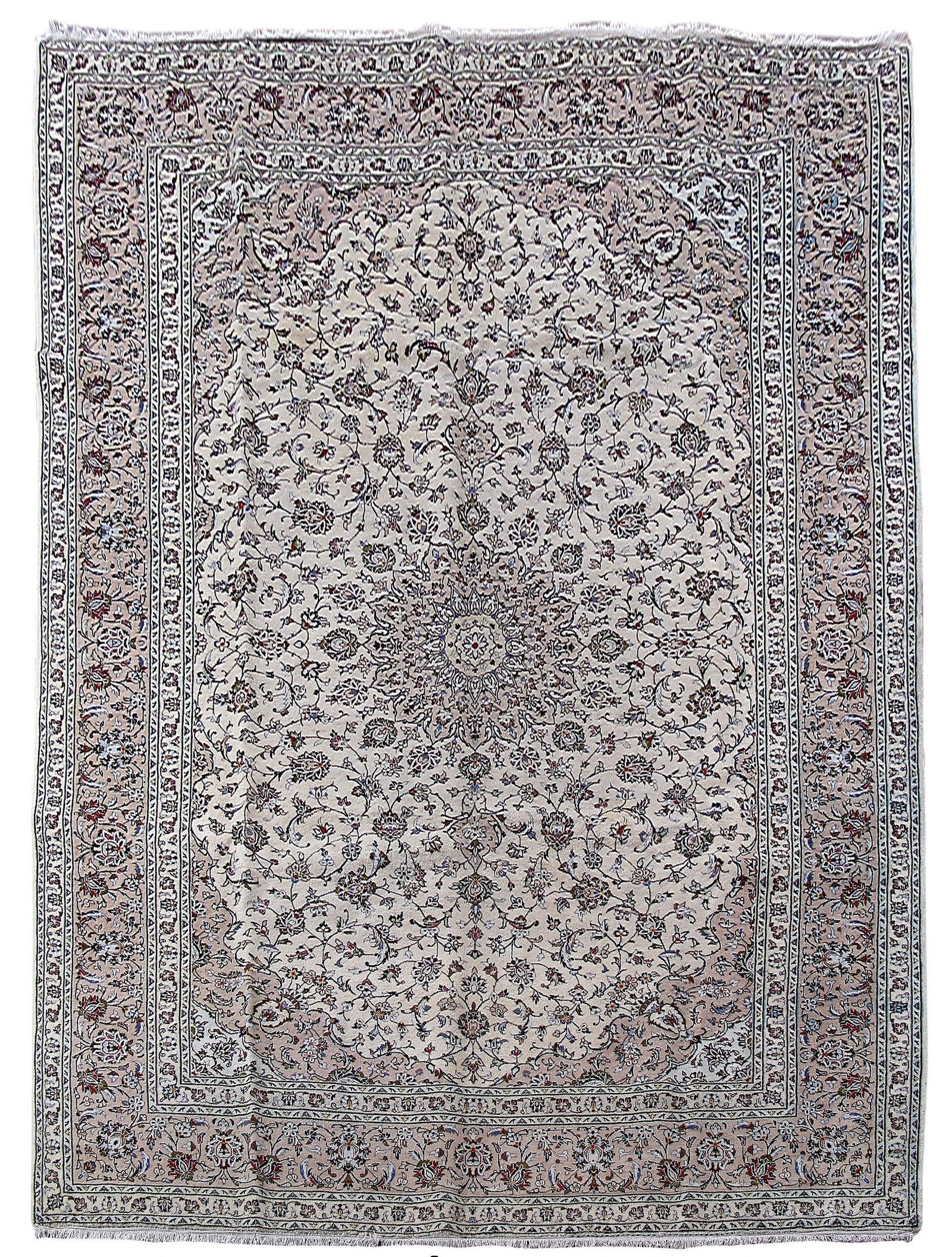 Handmade Persian Kashan Rug 9.9 x 13 Ivory Green Blue Elegant Design: Handmade Persian Kashan Rug 9.9 x 13 Ivory Green Blue Elegant Design Free continental US Shipping Enhance your home with this exquisite 9.9 x 13 Persian Kashan Rug, meticulously handcrafted by skilled