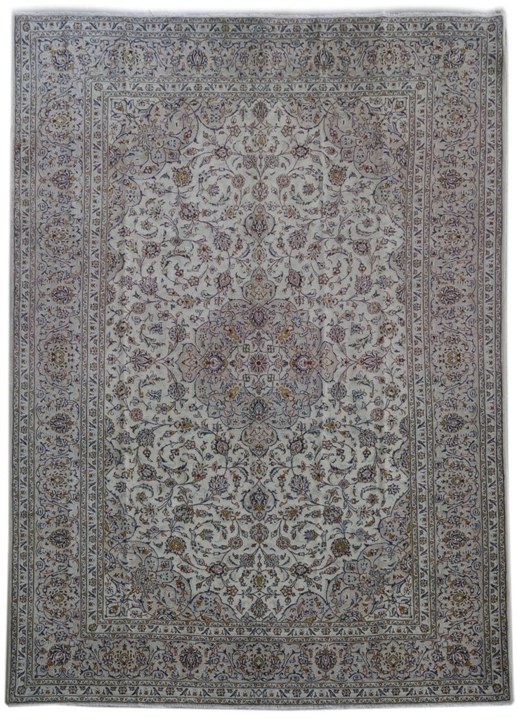 10' x 13' Dusty Grey Handmade Wool Persian Kashan Rug: 10' x 13' Dusty Grey Handmade Wool Persian Kashan Rug Free continental US Shipping Transform your living space with this exquisite 9.6 x 13.2 Dusty Grey Handmade Wool Persian Signed Kashan Rug. Crafte