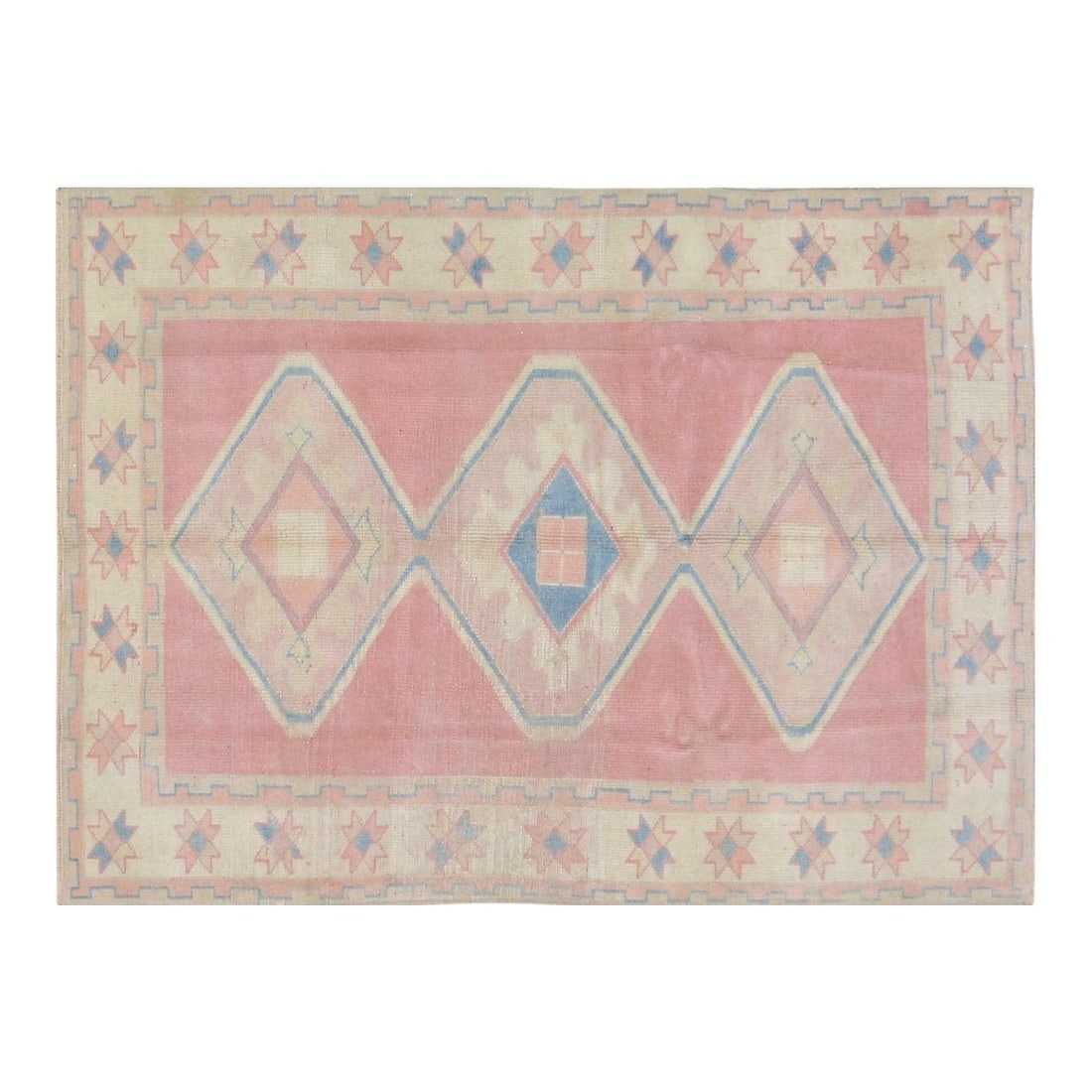 Handmade Anatolian Wool Area Rug 3'9" x 5'2" Traditional Turkish Design: Handmade Anatolian Wool Area Rug 3'9" x 5'2" Traditional Turkish Design This vintage Turkish Anatolian rug is hand-knotted from wool, showcasing traditional craftsmanship with a modern design sensibil