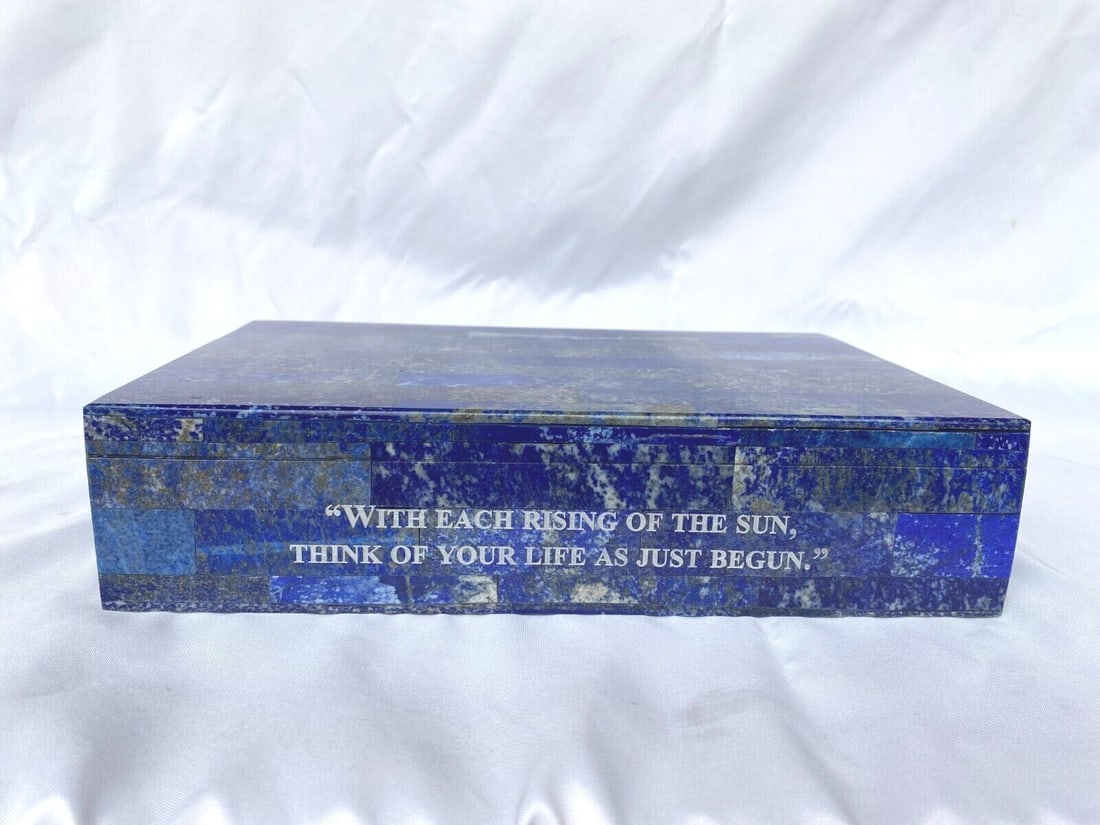 Siegfried & Roy Lapis Covered Box with Monogram 1980-2000: Siegfried & Roy Lapis Covered Box with Monogram 1980-2000 This exquisite French Lapis covered box features a unique monogram that reads: "With each rising of the sun think of your own life as just beg