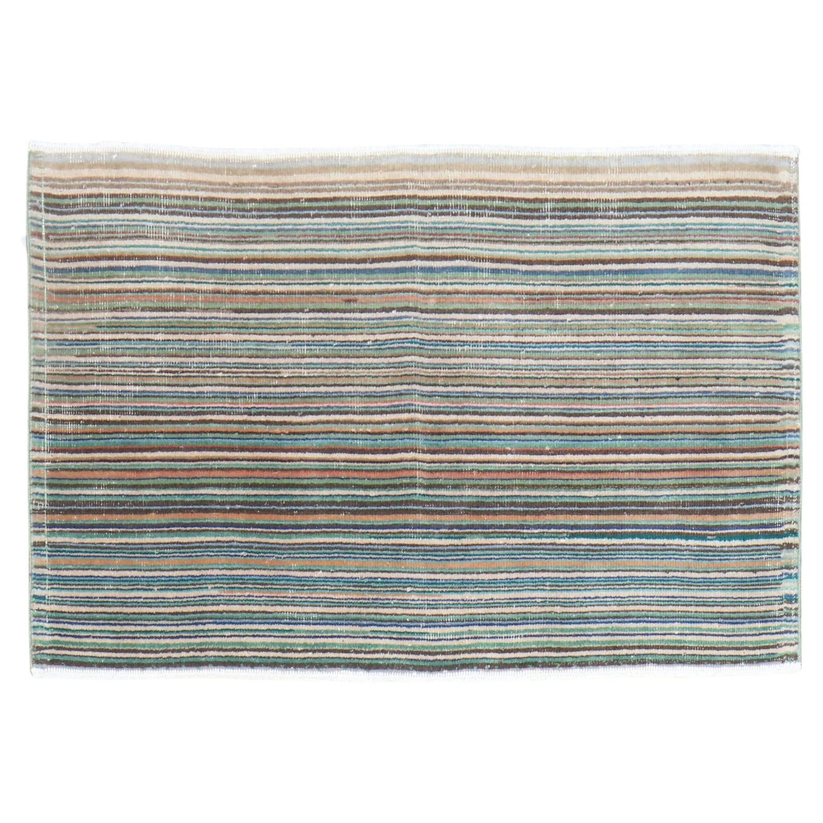 Mid-Century Modern Hand-Knotted Turkish Deco Rug 29 x 47 Wool: Mid-Century Modern Hand-Knotted Turkish Deco Rug 29 x 47 Wool Elevate your space with this exquisite mid-20th century Turkish Deco rug. Featuring a stylish thin striped design, this hand-knotted rug i