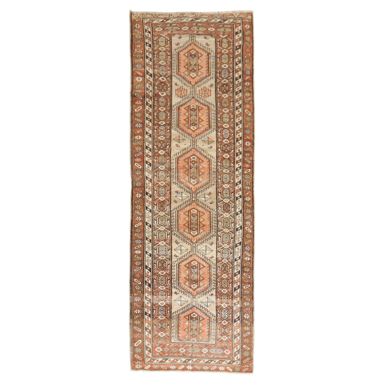 2'11'' x 8' Hand Woven Wool Tribal Runner Rug: 2'11'' x 8' Hand Woven Wool Tribal Runner Rug A Northwest geometric tribal runner in a Georgian style, hand-woven from wool. This pre-owned rug originates from Turkey and dates to circa 1920, placing 