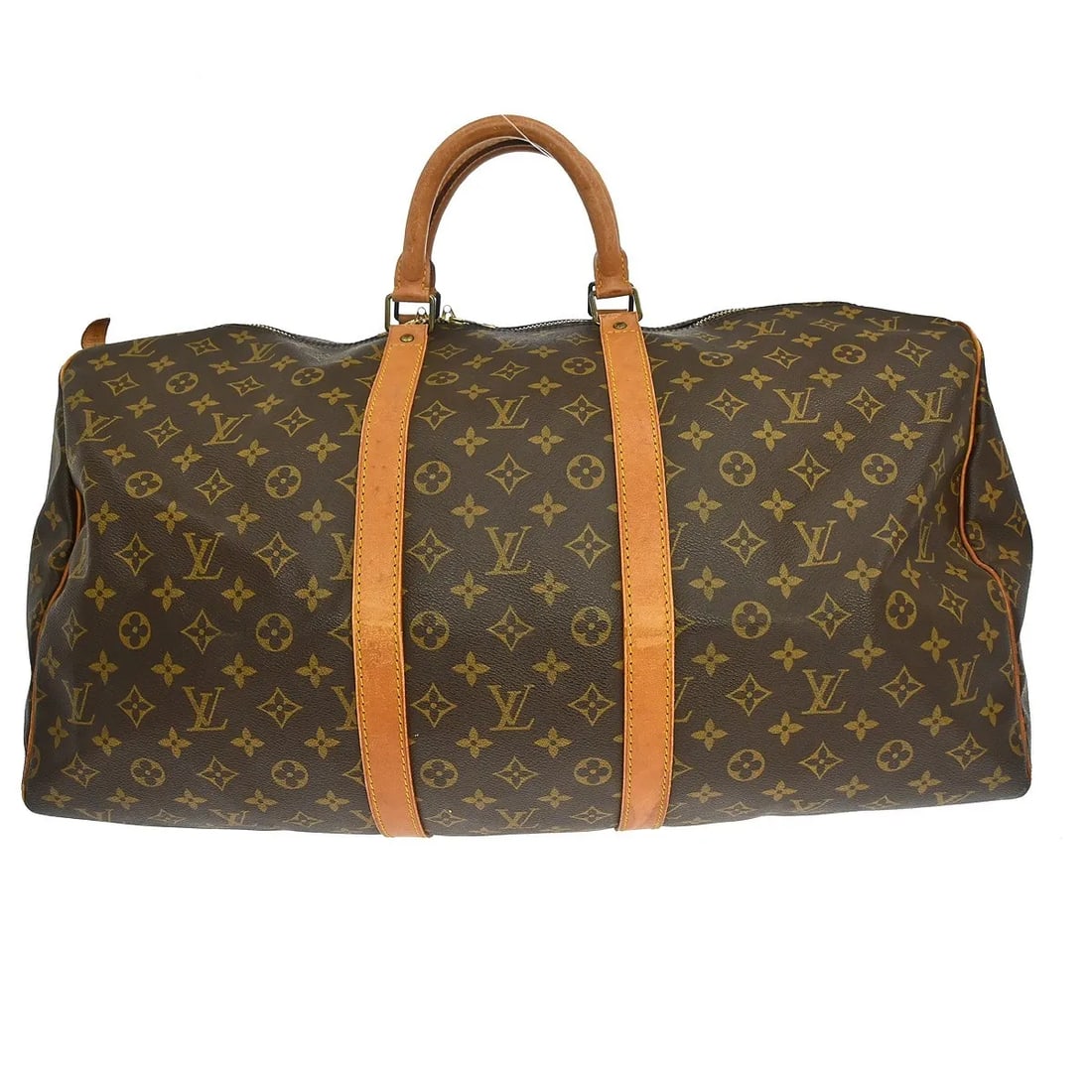 Louis Vuitton Keepall Unisex Brown Monogram Canvas Bag: Louis Vuitton Keepall Unisex Brown Monogram Canvas Bag Louis Vuitton Keepall in brown monogram canvas. This unisex bag is made in France and is presented in fair condition with visible wear throughout