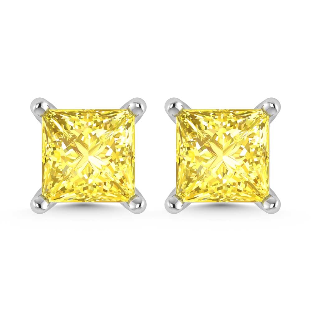 14K White Gold Lab Grown Yellow Diamond 1 1/2 Ct.Tw. Princess Stud Earrings (1 of 3)