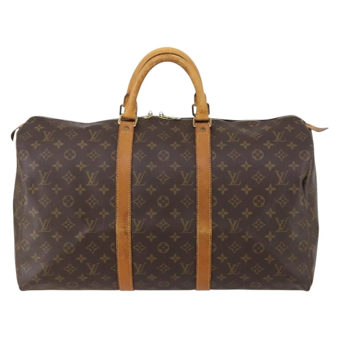 Unisex Louis Vuitton Monogram Canvas Keepall 50cm Travel Bag: Unisex Louis Vuitton Monogram Canvas Keepall 50cm Travel Bag Louis Vuitton Keepall Bag in classic monogram canvas designed for unisex use. This spacious travel bag features a brown canvas exterior and
