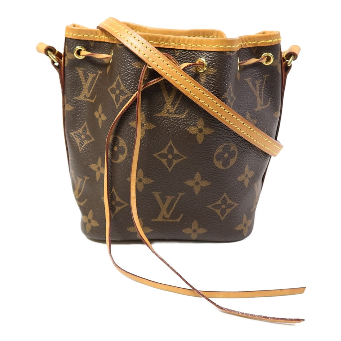 Louis Vuitton Nano Noe Brown Monogram Shoulder Crossbody Bag: Louis Vuitton Nano Noe Brown Monogram Shoulder Crossbody Bag This Louis Vuitton Nano Noe shoulder crossbody bag features the iconic monogram pattern on brown PVC coated canvas. Designed for women, the
