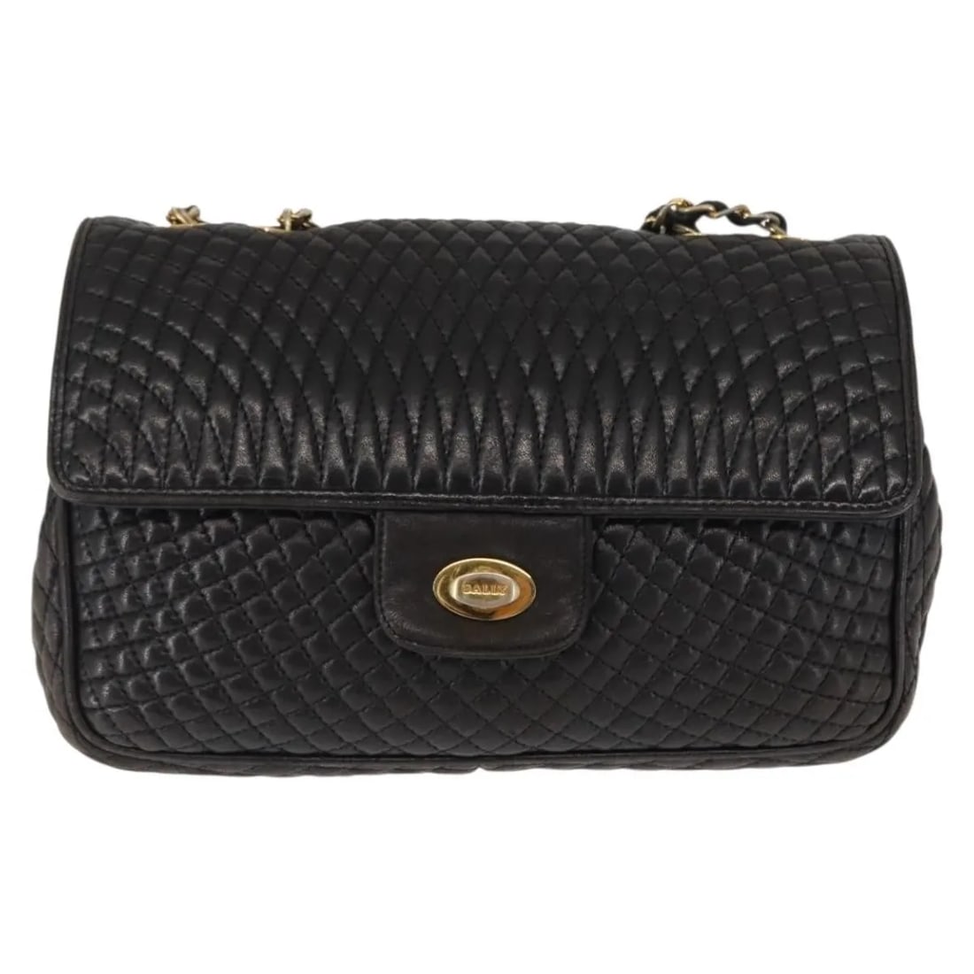 Bally Vintage Chain Shoulder Bag Black Quilted Leather: Bally Vintage Chain Shoulder Bag Black Quilted Leather This vintage Bally chain shoulder bag is crafted from black leather with a quilted design. Designed for women, it features a chain shoulder strap