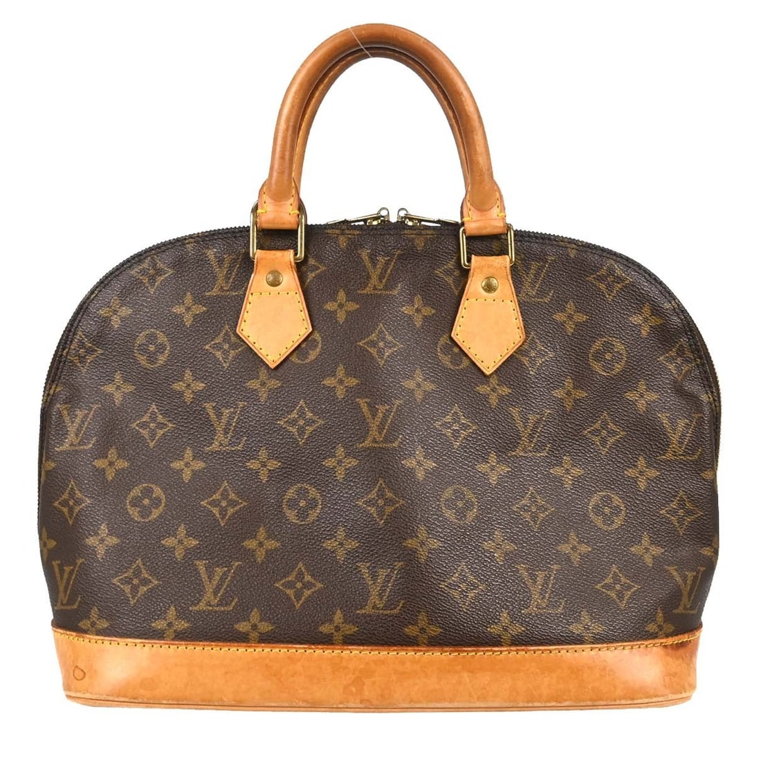 Louis Vuitton Alma M51130 Monogram Canvas Top Handle Bag: Louis Vuitton Alma M51130 Monogram Canvas Top Handle Bag Vintage Louis Vuitton Alma handbag in Monogram canvas with leather handles and trim. This medium handbag features a zip closure, double handles