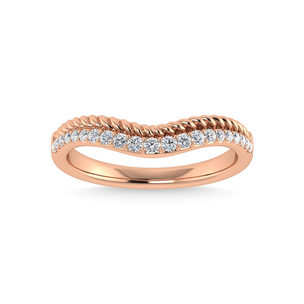 14K Rose Gold Diamond 1/5 Ct.Tw. Chevron Band: 14K Rose Gold Diamond 1/5 Ct.Tw. Chevron Band 14k Rose Gold Stone Color: G-h Stone Clarity: I1 Each ring is presented in standard size 6.5. Complimentary resizing is available between sizes 510 (in 1/