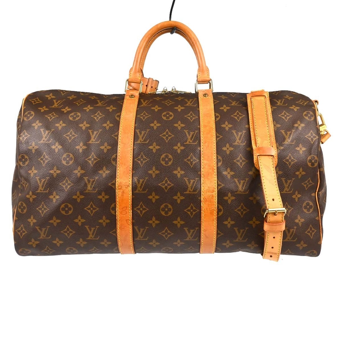 Louis Vuitton Keepall Bandouliere 50 Monogram Travel Bag M41416: Louis Vuitton Keepall Bandouliere 50 Monogram Travel Bag M41416 Vintage Louis Vuitton Keepall 50 Bandouliere travel handbag in brown Monogram canvas with leather trim and double handles. This unisex b