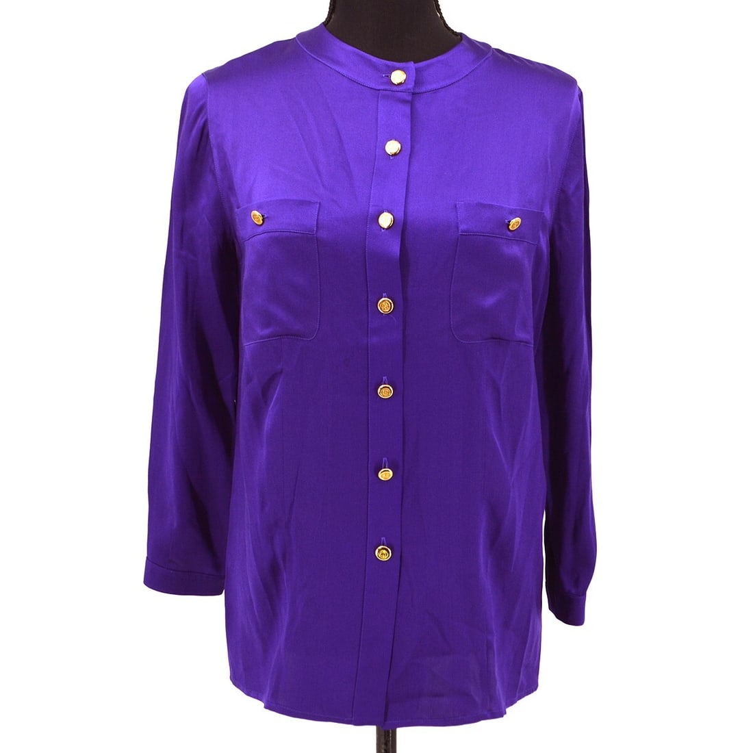 Vintage Chanel Silk Button Front Shirt Blouse Size 38 Purple (1 of 10)