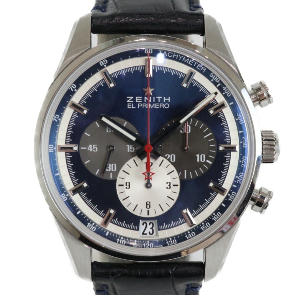 Zenith El Primero 36000VPH Chronograph Date 42mm Steel Watch: Zenith El Primero 36000VPH Chronograph Date 42mm Steel Watch This Zenith El Primero 36000VPH 03.2040.400/53.C700 men's wristwatch features a stainless steel case with a navy dial and sapphire crystal 