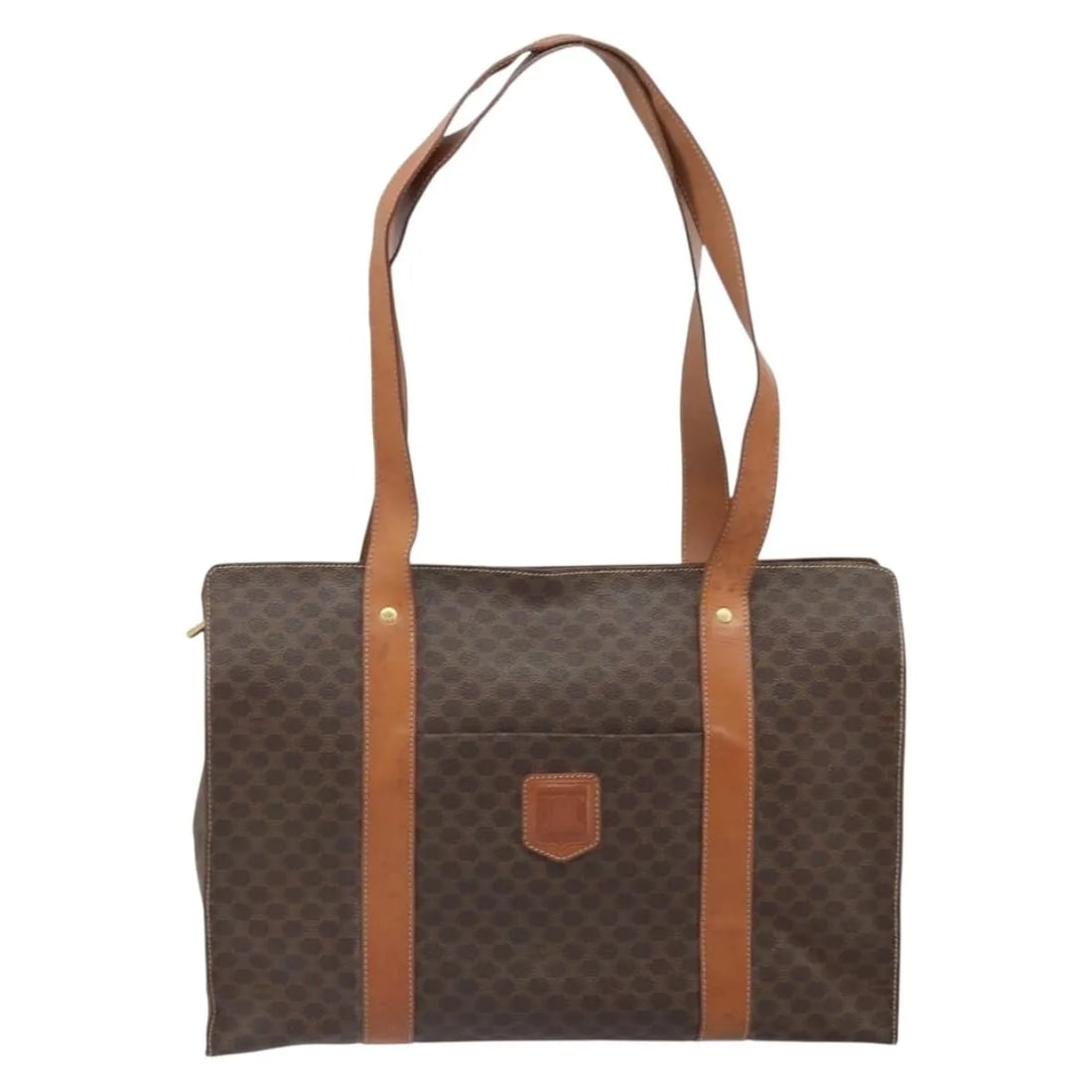 Celine Macadam Brown Canvas and Leather Vintage Tote Bag 39cm x 27cm x 13cm: Celine Macadam Brown Canvas and Leather Vintage Tote Bag 39cm x 27cm x 13cm This Celine Vintage Macadam handbag is crafted from brown canvas with leather accents. Designed for women, it features the s