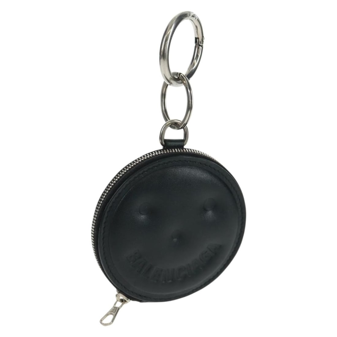 BALENCIAGA Smile Leather Coin Purse Black Silver Italy (1 of 18)