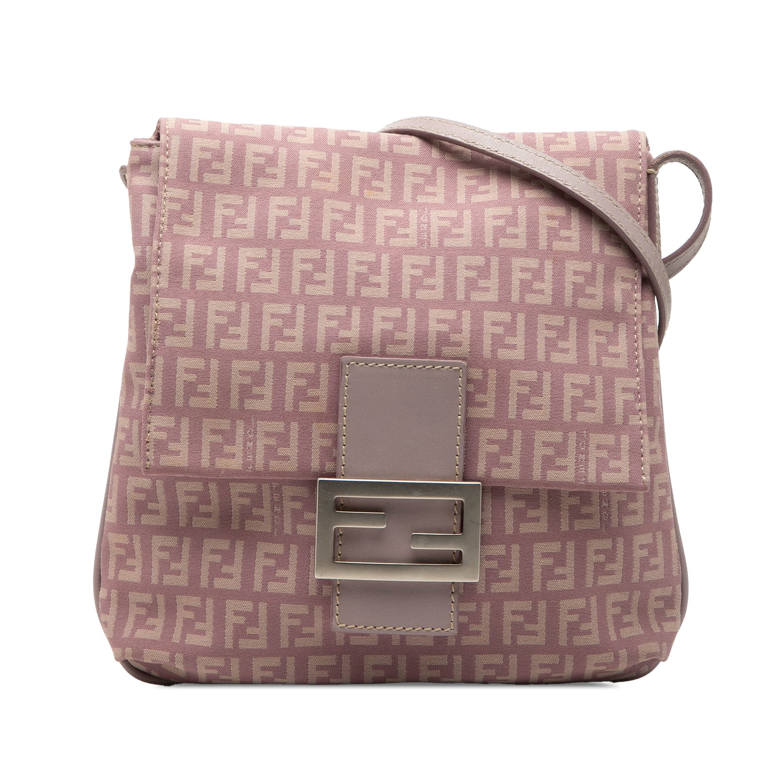 Fendi Zucchino Purple Canvas Leather Crossbody Bag: Fendi Zucchino Purple Canvas Leather Crossbody Bag This Fendi Zucchino Canvas Crossbody bag features a fabric body with leather trim, an adjustable flat leather strap, a top flap with a flat leather s