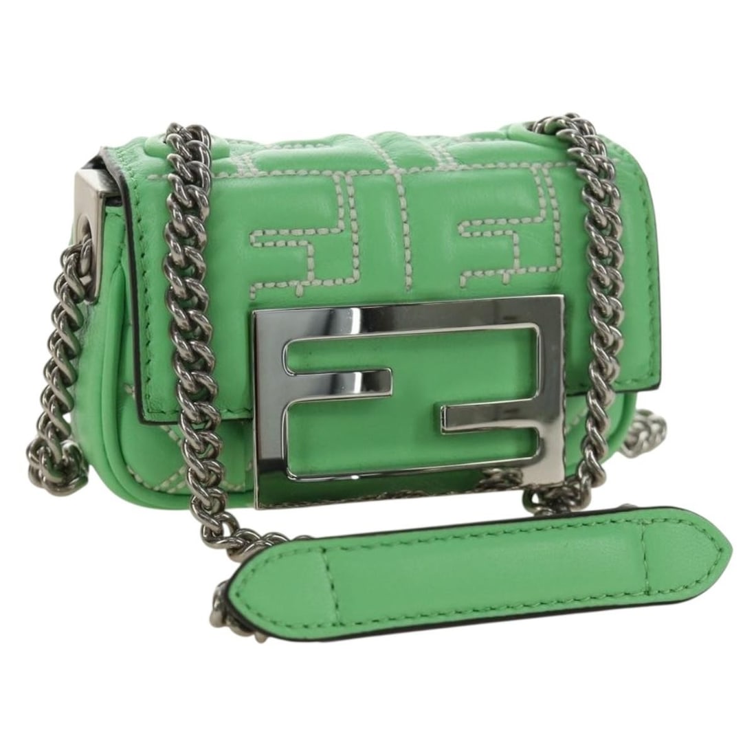 FENDI Nano Baguette Leather 2way Shoulder Bag Light Green Silver (1 of 18)