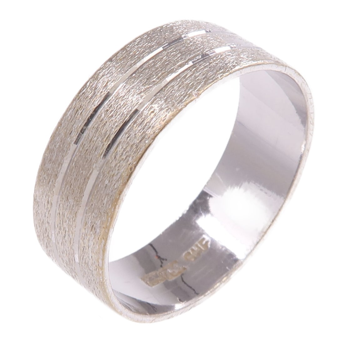 Unisex 18K White Gold Band Size 5.75 Silver Tone: Unisex 18K White Gold Band Size 5.75 Silver Tone This unisex ring features 18K white gold construction with a sleek silver tone. Designed in a classic style and sized at US 5.75, it is crafted without