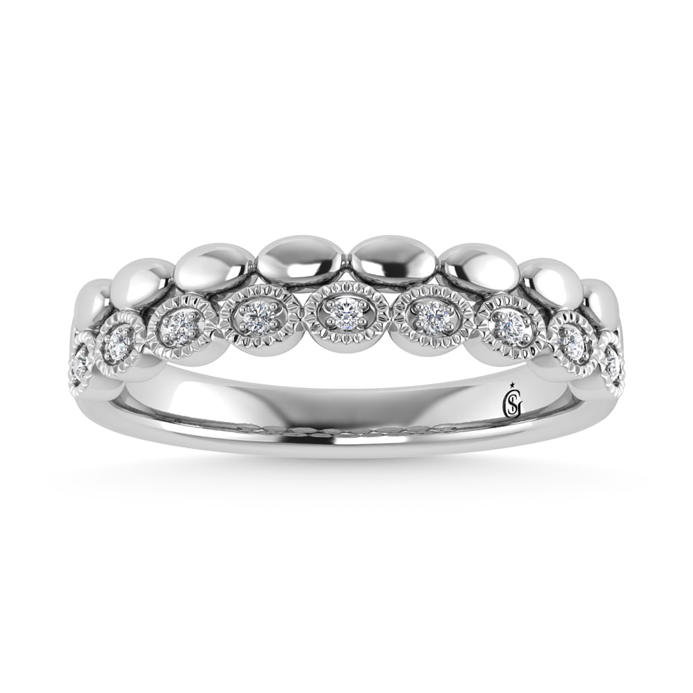 14K White Gold Diamond 1/20 Ct.Tw. Stackable Band: 14K White Gold Diamond 1/20 Ct.Tw. Stackable Band 14k White Gold Stone Color: G-h Stone Clarity: Si2 Each ring is presented in standard size 6.5. Complimentary resizing is available between sizes 510 