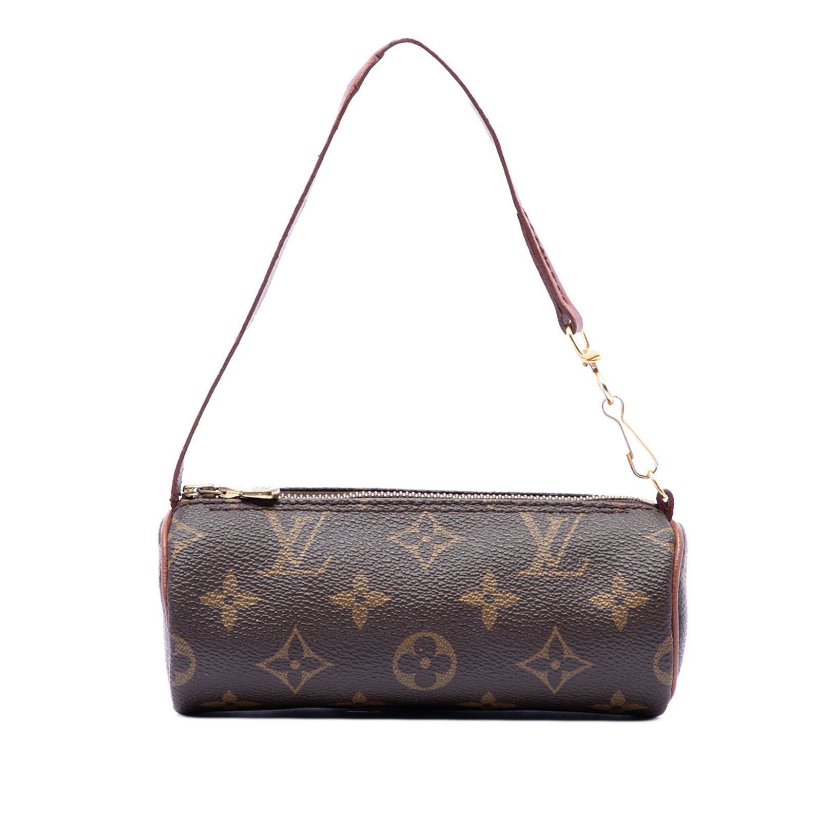 Louis Vuitton Papillon Pochette Monogram Canvas Shoulder Bag: Louis Vuitton Papillon Pochette Monogram Canvas Shoulder Bag Louis Vuitton Monogram Papillon Pochette in brown monogram canvas with leather trim, a flat leather strap, and top zip closure. Condition i