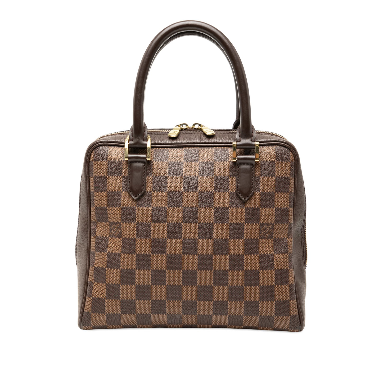 Louis Vuitton Brera Damier Ebene Canvas Handbag with Leather Trim: Louis Vuitton Brera Damier Ebene Canvas Handbag with Leather Trim The Louis Vuitton Damier Ebene Brera bag features a signature damier canvas body with leather trim, rolled leather handles, a top zip 