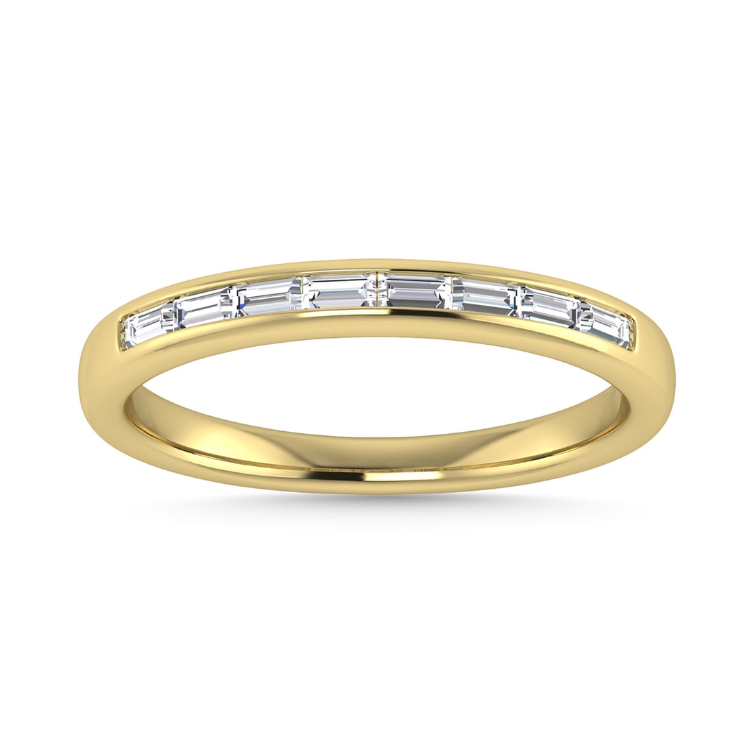 Diamond 1/4 Ct.Tw. Baguette Cut Anniversary Band in 14K Yellow Gold: Diamond 1/4 Ct.Tw. Baguette Cut Anniversary Band in 14K Yellow Gold 14k Yellow Gold Stone Color: G-h Stone Clarity: Si2-i1 Each ring is presented in standard size 6.5. Complimentary resizing is availa