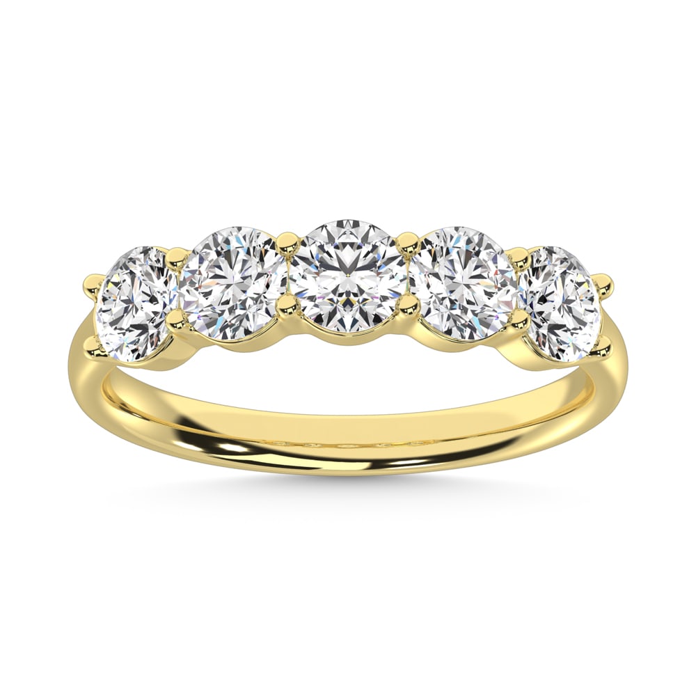 14K Yellow Gold Lab Grown Diamond 1 Ct.Tw. 5 Stone Ladies Band: 14K Yellow Gold Lab Grown Diamond 1 Ct.Tw. 5 Stone Ladies Band This 14K Yellow Gold Ladies Band, featuring 1 Ct.Tw. of sparkling Lab Grown Diamonds, combines simplicity with elegance. The diamonds shi