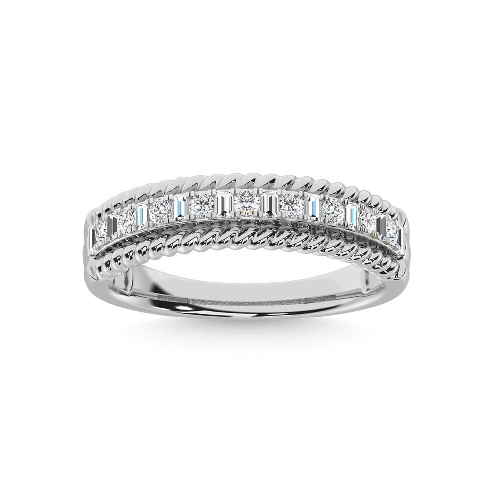14K White Gold Diamond 1/4 Ct.Tw. Fashion Band: 14K White Gold Diamond 1/4 Ct.Tw. Fashion Band 14k White Gold Stone Color: G-h Stone Clarity: I1 Each ring is presented in standard size 6.5. Complimentary resizing is available between sizes 510 (in 