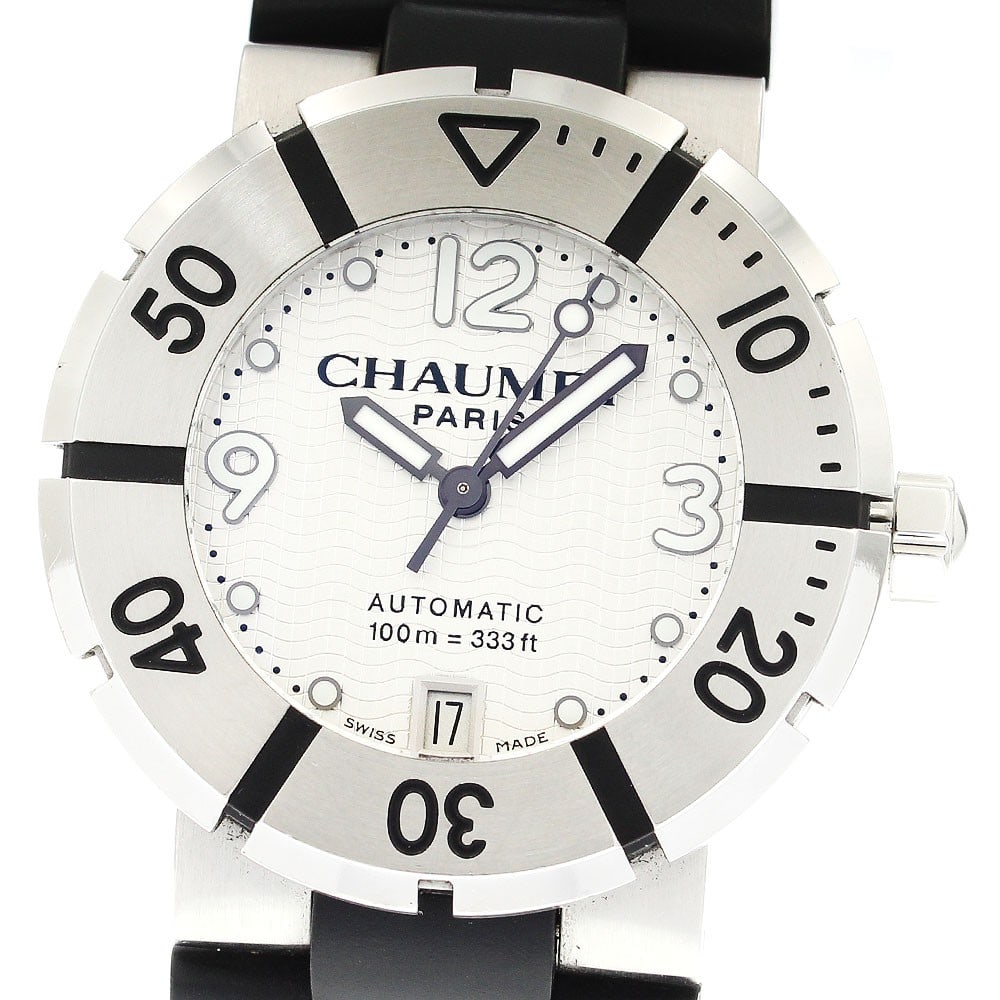 Chaumet Class One Automatic Men's Date Watch: Chaumet Class One Automatic Men's Date Watch This pre-owned Chaumet Class One men's wristwatch features a stainless steel case paired with a silver dial and a rubber strap. The automatic movement incl