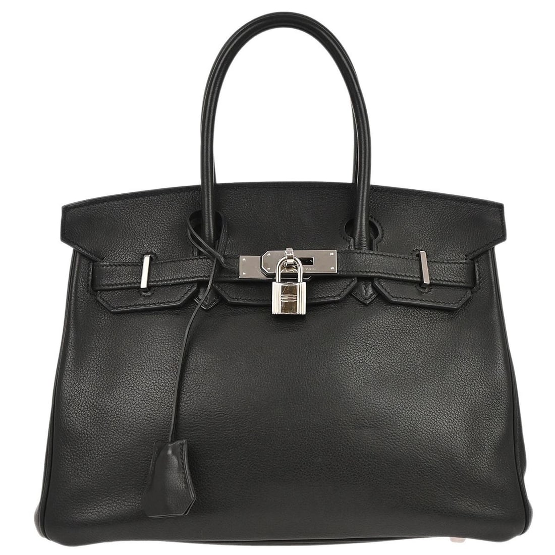HERMES Birkin 30 Black Veau Evergrain Leather Tote Bag: HERMES Birkin 30 Black Veau Evergrain Leather Tote Bag Hermes Birkin 30 handbag in black Veau Evergrain leather with double handles and leather lining. This medium tote-style bag features a lock accen