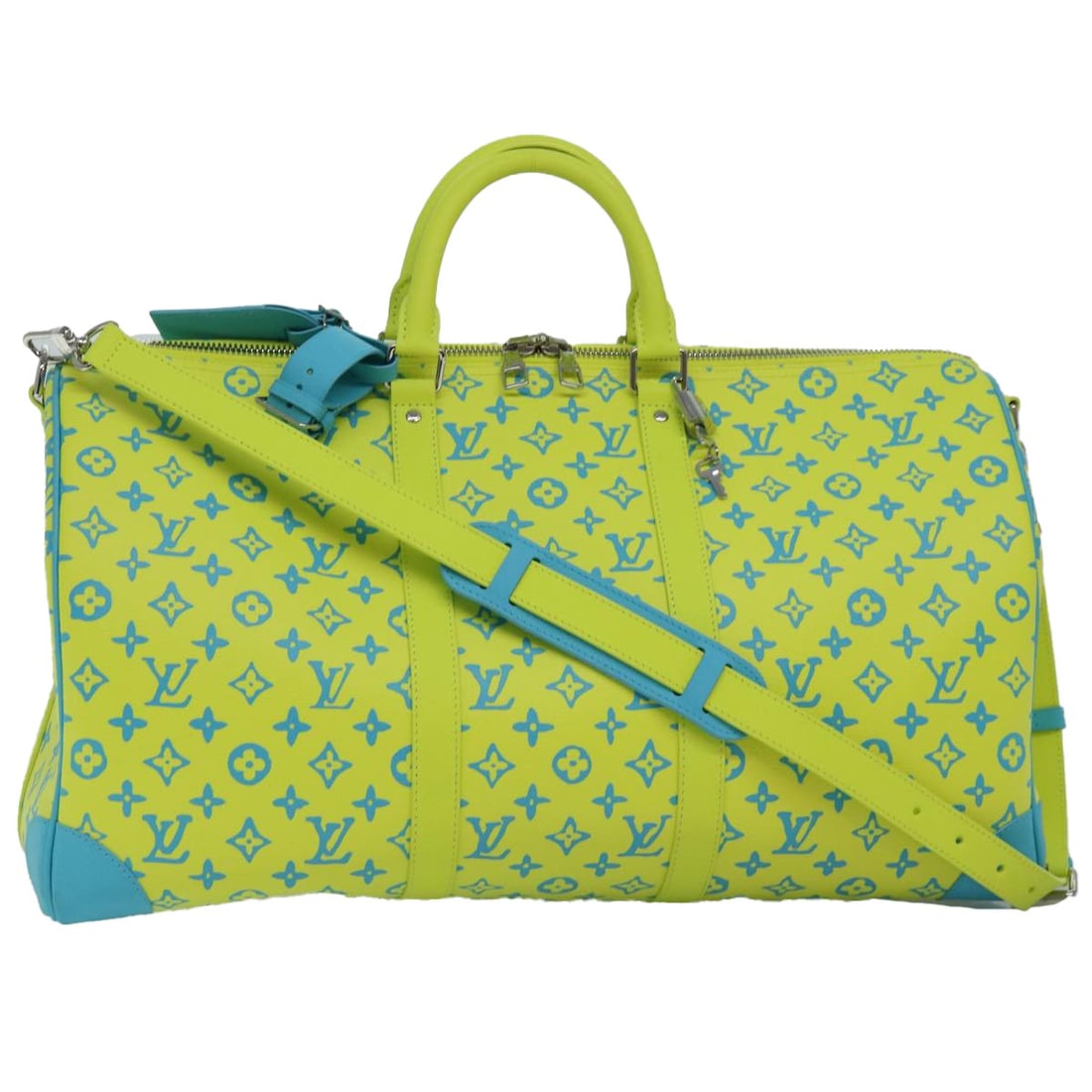 Louis Vuitton M21869 Keepall Bandouliere 50 Monogram Boston Bag: Louis Vuitton M21869 Keepall Bandouliere 50 Monogram Boston Bag Louis Vuitton Monogram Playground Keepall Bandouliere 50 Boston bag in yellow and light blue Monogram canvas with PVC leather trim. Made