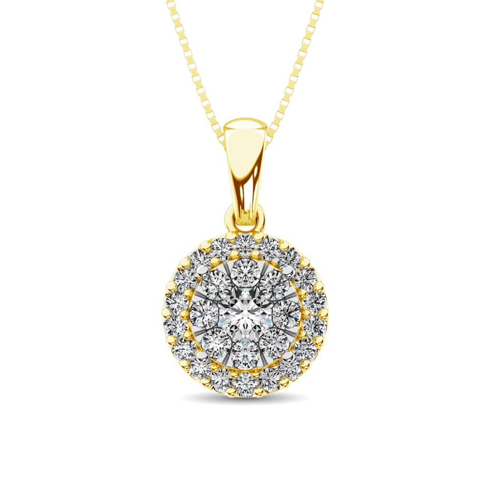 Diamond Fashion Pendant 5/8 Ct.tw Round Cut in 14K Yellow Gold: Diamond Fashion Pendant 5/8 Ct.tw Round Cut in 14K Yellow Gold 14k Yellow Gold Stone Color: Gh Stone Clarity: I1 Unless otherwise specified, pendants that include a chain are paired with our standard 