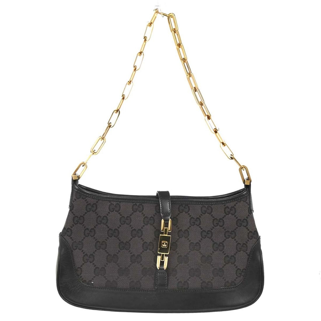 Gucci Jackie Hobo Shoulder Bag in Canvas and Leather: Gucci Jackie Hobo Shoulder Bag in Canvas and Leather Gucci Jackie chain shoulder bag in canvas and leather with a compact hobo silhouette. Made in Italy, this women's bag features a black chain should