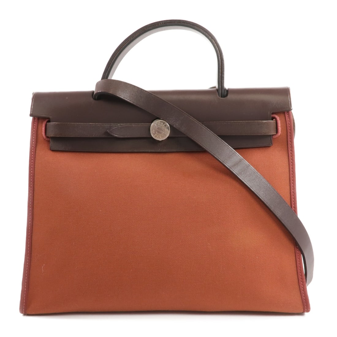 Hermes Herbag PM Canvas and Leather Two Way Shoulder Purse Rouge Garance: Hermes Herbag PM Canvas and Leather Two Way Shoulder Purse Rouge Garance This Hermes Herbag PM is a versatile 2-way shoulder bag and handbag crafted from durable canvas with leather accents. It featur